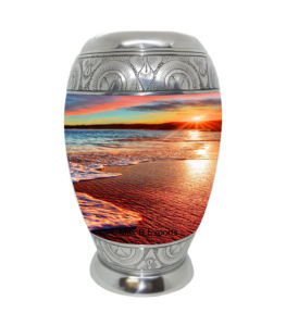 Hermosa playa puesta de sol cremación urna cenizas para adultos bolsa de terciopelo gratis Metal Memorial Funeral suministro decoración hermoso Metal adulto - Product Image 1