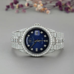 Blanc Brillant VVS Moissanite Diamant Montre Argent Type Bleu Marine Cadran Et Bande Look Causal Montre Pour Hommes - Product Image 2