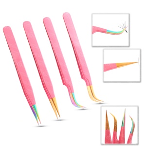 Color <b>Pink</b> Tip Gold and Silver Different Tweezers Private Label Easy to Pickup Thin Lashes Grafting <b>Tool</b> - Product Image 1