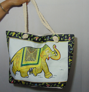 Handmade Cotton <b>Canvas</b> <b>Beach</b> Bag Spacious Stylish Tote Two Straps Zipper Closure for Shopping Picnic Travel Outdoor Adventures - Product Image 4