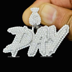 925 plata esterlina Iced Out VVS Moissanite colgante personalizado, Iced Out VVS Moissanite colgante Unisex VVS Moissanite letra colgante - Product Image 2