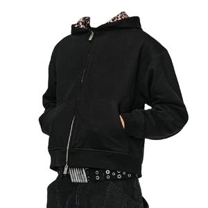 Sweat à capuche zippé premium 400 g/m² pour homme, coupe droite, en mélange de coton, molleton épais uni, vente en gros - Product Image 4