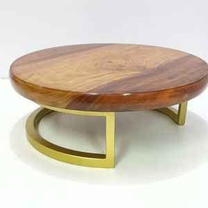 แท่นวางเค้กไม้สนเผาแบบเรียบง่ายฐานโลหะสีดำสำหรับวางขนมหวานสำหรับวันคริสต์มาสวันเกิดวันพ่อ - Product Image 1