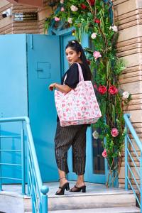 Main Bloc Imprimé Coton Sac Fourre-Tout Matelassé Sac À Provisions À La Main Réutilisable Écologique Durable Portable Sac De Transport Femmes Bleu - Product Image 4