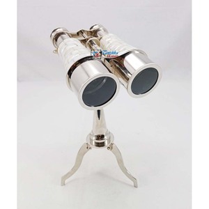 Binoculares Náuticos de Latón Plateado y Madreperla con Soporte de Latón, Coleccionables, para Camping, Senderismo, Decoración del Hogar, Binoculares Marinos - Product Image 2
