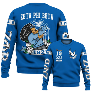 Zeta Phi เสื้อสเวตเตอร์คอกลมสีน้ำเงินสำหรับผู้หญิงรุ่นเบต้า1920ปักลายตัวอักษรกรีก - Product Image 6