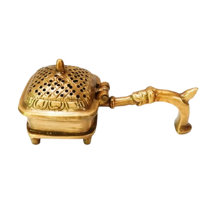 Quemador de incienso chapado en oro con mango de madera de último diseño, quemador de incienso de Metal portátil de Oriente Medio Bakhoor de India - Product Image 4