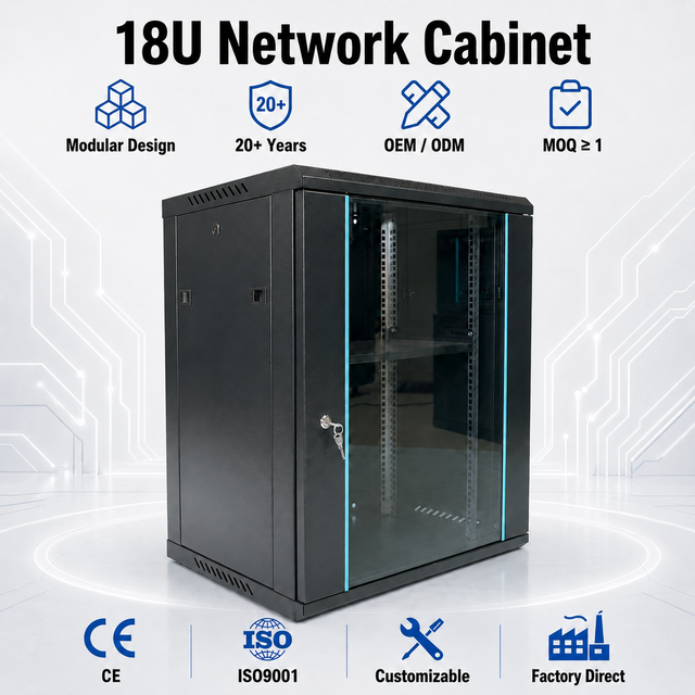 Professional 19 Inch 18U Network Cabinet Floor Standing Server Rack for Data Center OEM Manufacturer 600mm 800mm Depth Stock