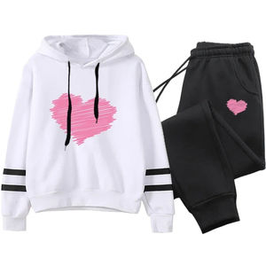 ชุดวอร์มลำลองสำหรับผู้หญิงไซส์ XXL ฤดูใบไม้ร่วงฤดูหนาวเสื้อฮู้ดกันหนาวมีคุณภาพสวมใส่สบายใส่ได้ทุกวันมีฮู้ดและกางเกงดีไซน์ลายทางแบบชิ้นเดียว - Product Image 2