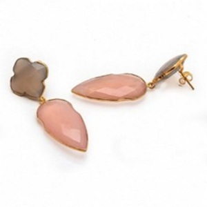 New Arrival Pink & Grey Chalcedony Gemstone 925 Sterling Silver Clover And Briolette Shape <b>Earrings</b> - Product Image 1
