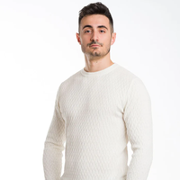 Pull en maille plate légère pour homme Capri, en coton, cachemire et laine, tricot italien personnalisé ODM, col rond, mode raffinée