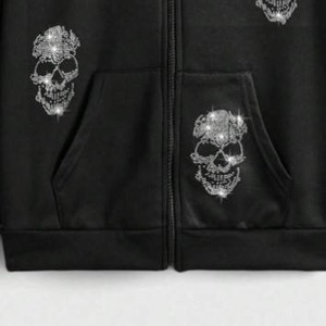 Men <b>Rhinestone</b> Skull Zip Up <b>Hoodie</b> Oversized Fleece Sweatshirt Winter Streetwear Jacket <b>Rhinestone</b> <b>hoodie</b> - Product Image 4
