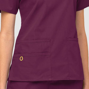 Uniformes unisexes à col en V pour femmes avec double poche Design original Couleurs unies Uniformes de soins de santé confortables en coton polyester - Product Image 3