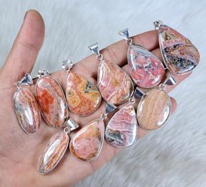 Rose Rhodochrosite Cabochon Pendentif Filles Femmes Argent Plaqué Lunette Partie Porter Bijoux Pierre Main Collection Charmes De Charme - Product Image 3