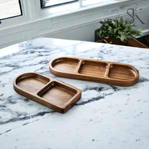 Bandeja de madera de diseño único atractivo de forma redonda venta al por mayor a granel con asas de hojas de metal chapadas en oro - Product Image 1