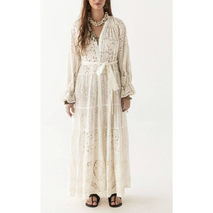 Vestido Lilibet con Parche Canterbury, Elegante, Estilo Boho, Largo hasta el Suelo, Transpirable, Cintura Natural, Versátil para el Día, Ocio, Fiestas Formales - Product Image 1