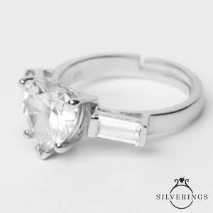 Anillo Solitario de Plata de Ley 925 con Circonita 'En Mi Corazón', Patrón Geométrico, Rodio, Oro de 10k y 14k para Compromiso o Promesa - Product Image 5