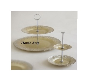 2 Tier <b>Metal</b> And Wood Cake Stand With Premium Quality Round Shape Dessert Snacks Server For Best Selling - Product Image 4