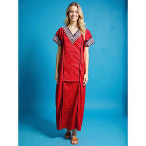 Robe de nuit maxi Evolve pour femme 100 % coton, en popeline tissée, imprimée, à manches courtes et longueur intégrale avec poche latérale - Product Image 3