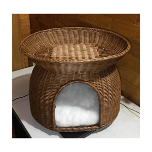 Maison pour animaux de compagnie en rotin rond à étages pour chiens et chats Meubles à motif animal tissé durable pour le salon - Product Image 3