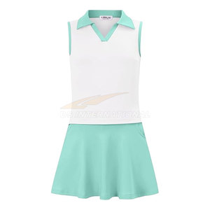 กระโปรงเทนนิสหญิงคอกลมแขนกุดและเสื้อกล้ามชุดกีฬากางเกงขาสั้นติดโลโก้ - Product Image 1