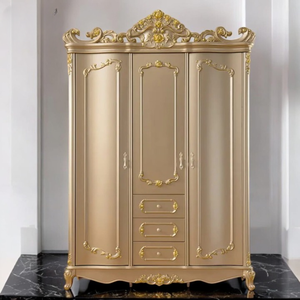 Armoire élégante et moderne en bois d'acajou de luxe avec sculptures dorées, commode, meubles pour la chambre à coucher et le salon - Product Image 1