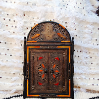 Miroir mural berbère marocain, cadre d'art en bois fait à la main, henné d'os