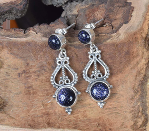 ต่างหูเม็ดเดี่ยวสีเงินรูปดวงอาทิตย์สีน้ำเงิน925สเตอร์ลิงดีไซน์เนอร์ทำมือพลอยอัญมณี2ชิ้นขายส่ง - Product Image 3