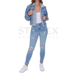 Precio al por mayor de moda Blue Jeans y Top 2 piezas Set en tendencia Denim Algodón Mujeres Jeans y chaqueta - Product Image 1