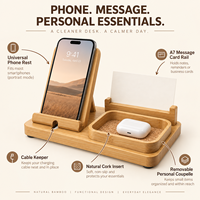 Stasiun Pengisian Daya Multi Perangkat Bamboo Family untuk Ponsel, Tablet, E-Reader, Organizer Bertingkat, Penyimpanan Kabel Tersembunyi, Organizer Kantor