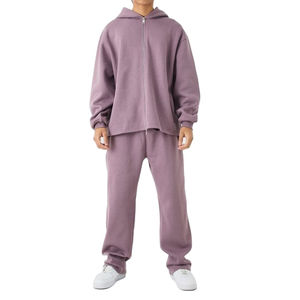 Respirant personnalisé surdimensionné recadrée fermeture éclair survêtement pour hommes haute qualité polaire professionnel à capuche et pantalons de survêtement évasé ensemble - Product Image 1