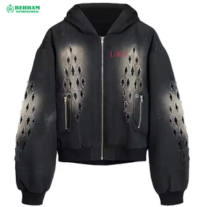Top vente entièrement personnalisé plaine sweat à capuche zippé en détresse soleil délavé coton français éponge fermeture éclair sweats à capuche et sweat-shirts - Product Image 5