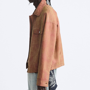 Surchemise en cuir à col personnalisé camionneur veste en daim délavé pour hommes - Product Image 4