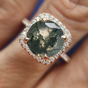18K Vàng Vàng đồ trang sức mỹ đệm hình dạng moissanite Nhẫn đính hôn đám cưới Halo Rêu Mã Não Pave thiết lập thả vận chuyển - Product Image 5