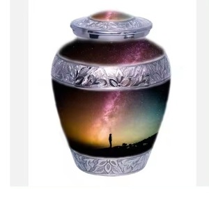 Urnes de crémation Galaxy Urne de crémation gravée de fleurs multicolores pour les cendres, urne adulte pour les funérailles, enterrement avec sac en velours - Product Image 5