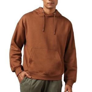 Sudadera con capucha marrón mezcla de algodón con hombros caídos sudadera básica de gran tamaño para hombres logotipo personalizado estilo holgado sudaderas con capucha de lana térmica para hombres - Product Image 1