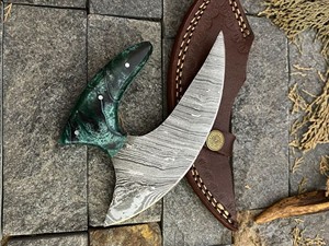 Juego Ulu de cuchillos de cocina de Chef de acero de Damasco hecho a mano, Funda de cuero, hoja fija única de alta calidad, hoja fija única, venta Ulu - Product Image 6