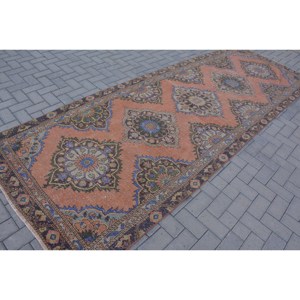 พรม4.3x12.3ft ตุรกีแนววินเทจสีส้มสีน้ำเงินแบบคลาสสิกงานเย็บปะทำจากขนสัตว์พรมห้องนั่งเล่นพร้อม9x12รองทำจากยาง - Product Image 2