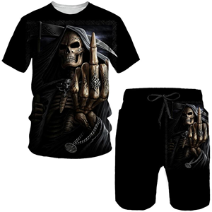 Novedad gótica calavera 3D estampado camiseta/traje verano hombres Cool estilo Punk camisetas + Pantalones cortos conjunto personalidad Hip Hop Streetwear chándal - Product Image 6