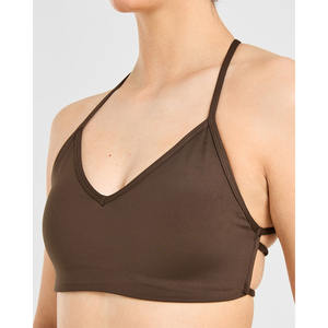Nouveau soutien-gorge de sport croisé marron cacao profond flatteur décolleté en V dos à bretelles et soutien-gorge de sport de Fitness pour femmes adultes à impact élevé - Product Image 1