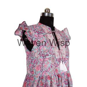 Superventas Jaipuri Floral Midi vestido de algodón bloque de mano impreso cuello en V verano primavera estilo hecho a mano botón gran regalo para - Product Image 5