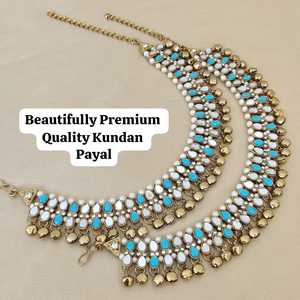 Par Payal de espejo Kundan chapado en oro de alta calidad para mujer, conjunto de tobilleras indias tradicionales con detalles intrincados, Ropa Étnica - Product Image 5