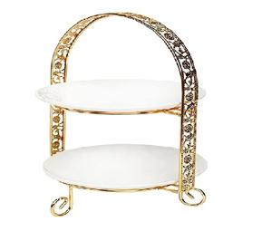 Support de plateau à gâteau en métal fait à la main, support de créateur en métal plaqué or pour fête d'anniversaire, support de service de gâteau - Product Image 1