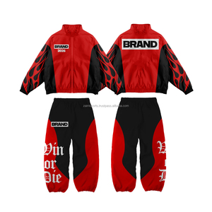 Conjunto de dos piezas con cremallera para hombre hecho a medida de talla grande, cortavientos estampado y chándal corto, conjunto cortavientos de talla grande al mejor precio - Product Image 4