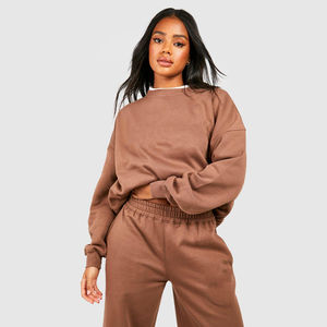 Sudaderas de algodón de manga larga para mujer de gran tamaño de algodón con cuello redondo marrón hechas en Pakistán - Product Image 1