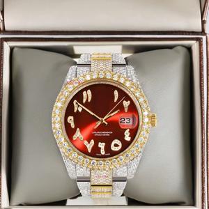 Stainless Steel Moissanite Automatic <b>Watch</b> - Two-Toned Metal Edition, <b>Arabic</b> <b>Numerals</b> Sunburst Dial Iced Out <b>Watch</b> at Best Price - Product Image 1