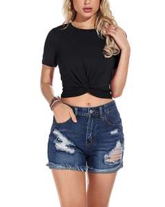 Venta al por mayor de alta calidad Crop Top camiseta para mujeres transpirable Yoga desgaste de algodón último diseño OEM servicio Crop Top calidad desgaste - Product Image 2