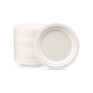 Vente en gros Assiettes en papier rondes de qualité alimentaire de 6 7 9 10 pouces Assiette à lunch blanche Assiettes en papier de bagasse jetables rondes sûres - Product Image 3