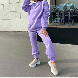 High | Quality Unisex <b>Women</b> Cotton French Terry Streetwear Gym Fitness Running Workout 360 Gsm Purple Two Piece <b>Set</b> - Product Image 4
