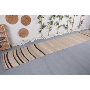 พรมขนาด 2.6x14.3 ฟุต, พรมวินเทจสไตล์ตุรกี, พรมขนสัตว์คิลิมสีเบจ - Product Image 4